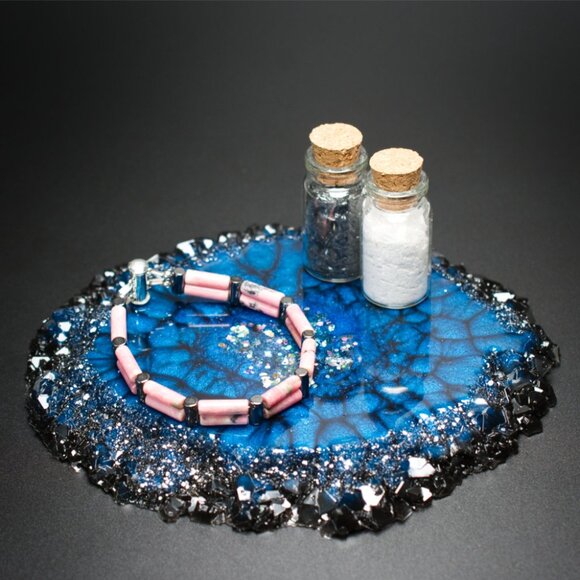 Blue Crackle Crystal Edge Vanity Tray | Perfume Tray | Candle Tray | Ring Tray - Picture 3 of 3